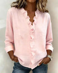 Damen Bluse mit Rüschen, V-Ausschnitt und langen Ärmeln für elegante Alltagslooks