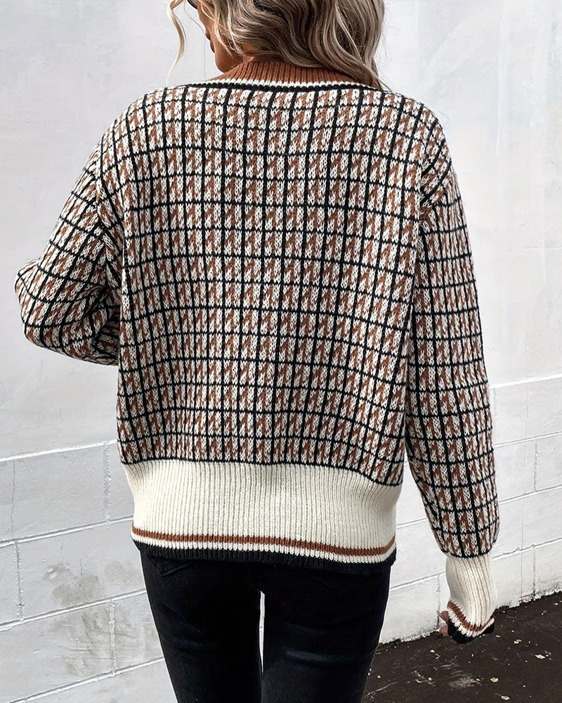 Cardigan med geometrisk mønster og knapper til kvinder