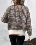 Cardigan med geometrisk mønster og knapper til kvinder
