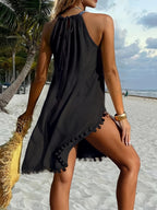 Women's Crochet Lace Tassel Hem Beach Cover-Up Dress