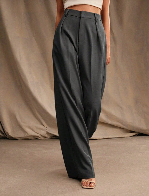 Pantalon large taille haute pour femme avec plis sur le devant et coupe ajustée