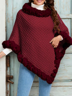Women’s Faux-Fur Trim Knitted Poncho