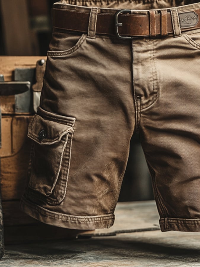Men's Cargo Shorts with Multiple Pockets and Adjustable Waistband