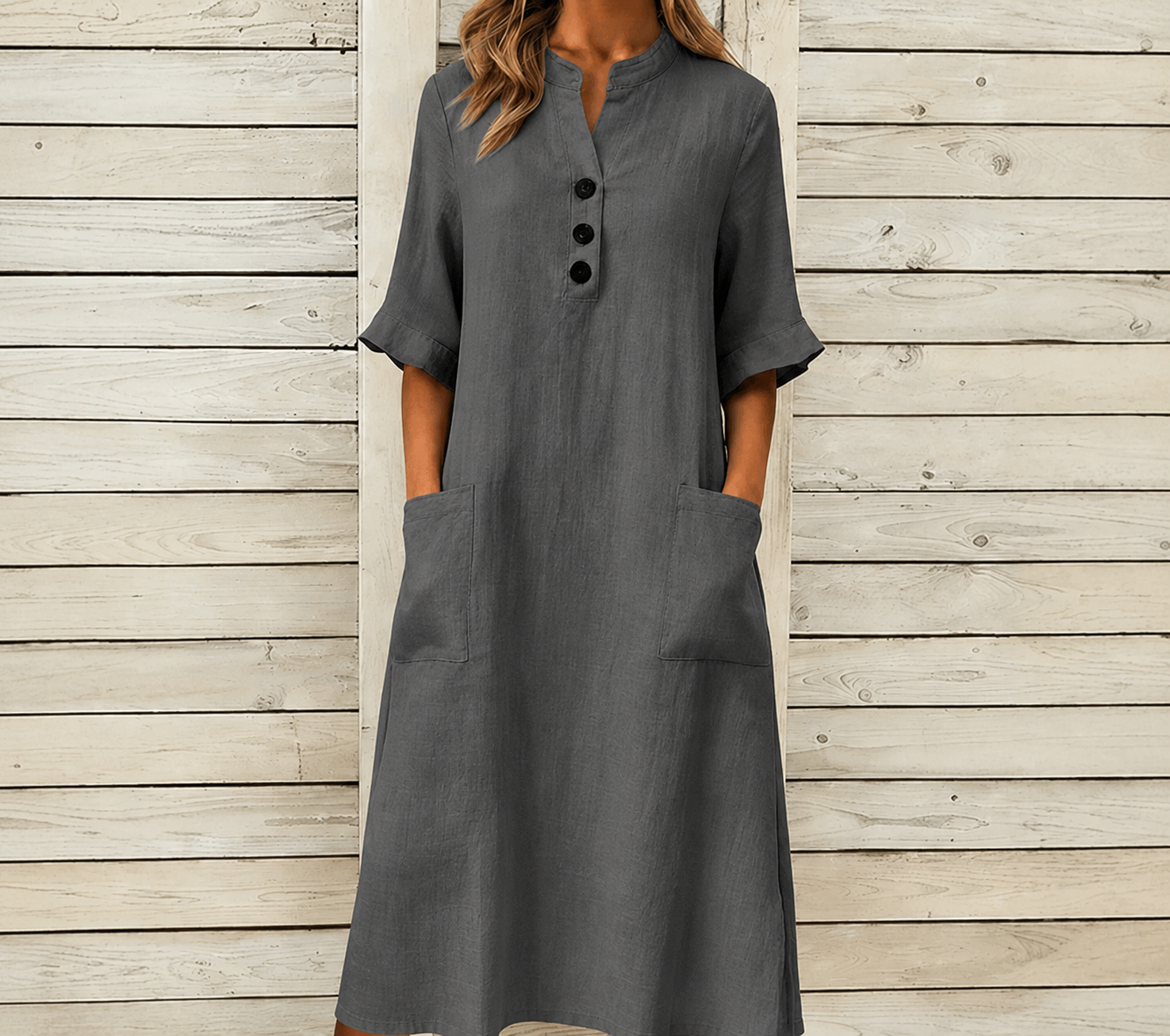 Women’s Button Pocket Midi Dress