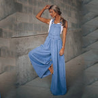 Damen Denim-Overall mit weitem Bein und verstellbarem Trägerdesign