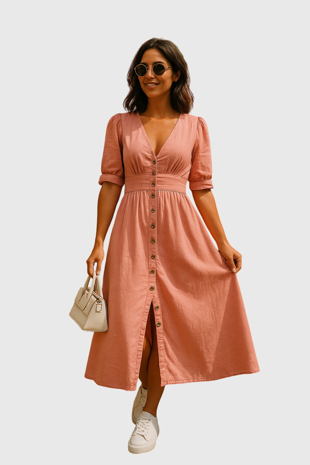 Robe midi en jean pour femme à boutons sur le devant
