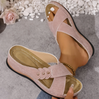Women's Comfort Slip On Sandals with Cross Strap Design