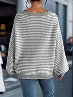 Women's Striped Boat Neck Sweater with Relaxed Fit