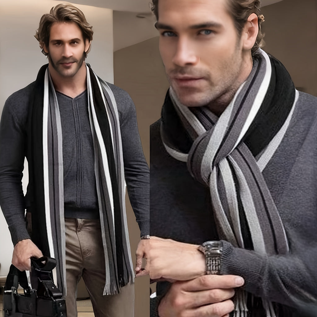 Men’s Striped Fringed Winter Scarf