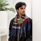 Men's Classic Plaid Fringed Winter Scarf
