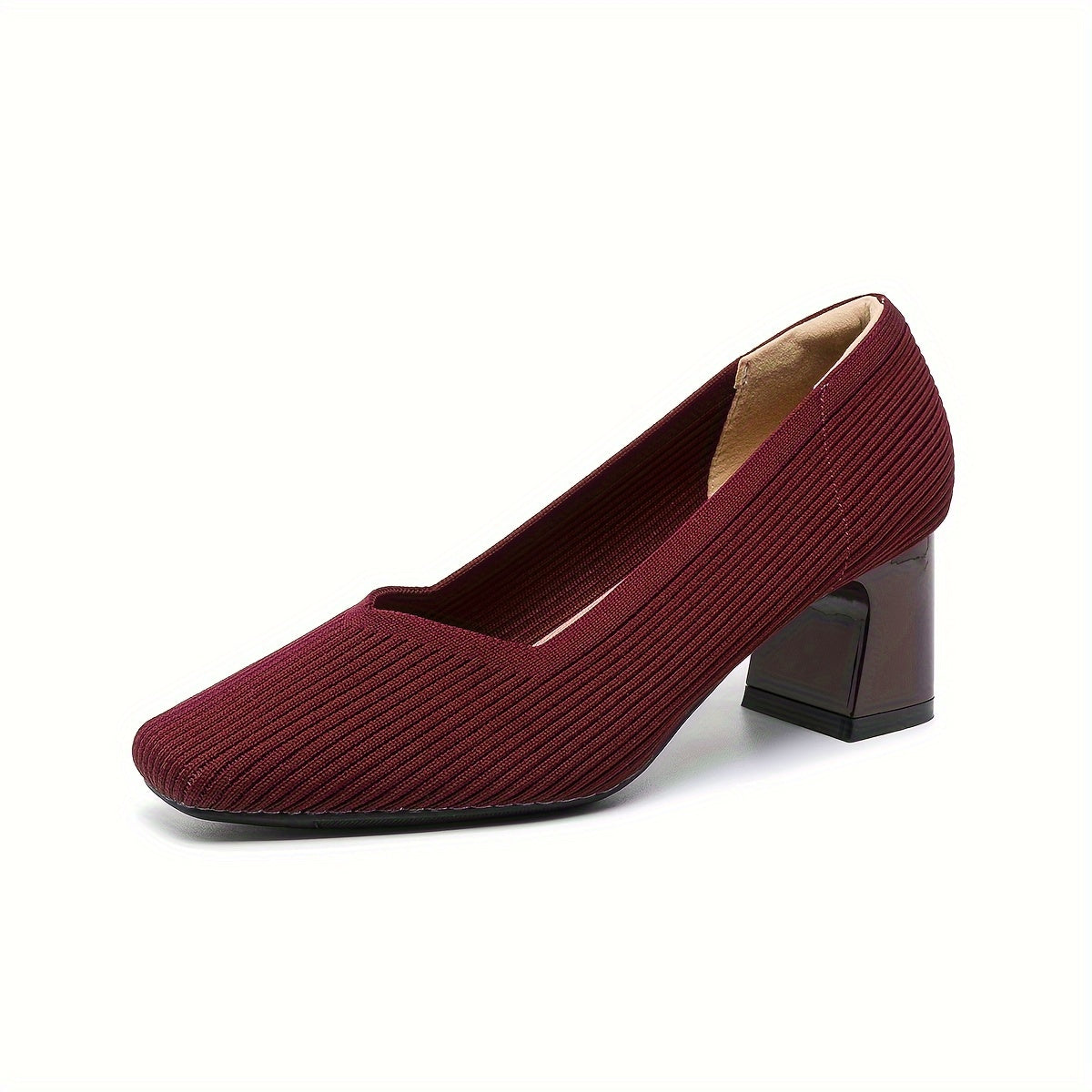 Women's Ribbed Block Heel Pumps
