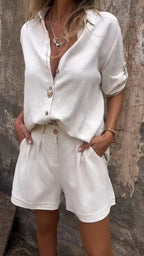 Women's Relaxed Button-Up Shirt and Tailored Shorts Co-Ord Set