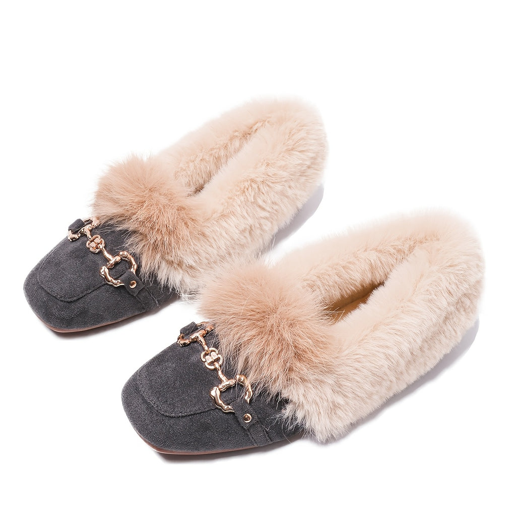Mules chaussons pour femme bordés de fausse fourrure