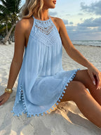 Women's Crochet Lace Tassel Hem Beach Cover-Up Dress