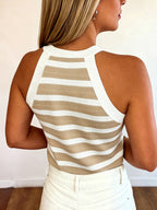 Women's Striped Halter Neck Sleeveless Knit Tank Top