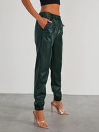 Pantalones jogger elegantes de cuero sintético para mujer