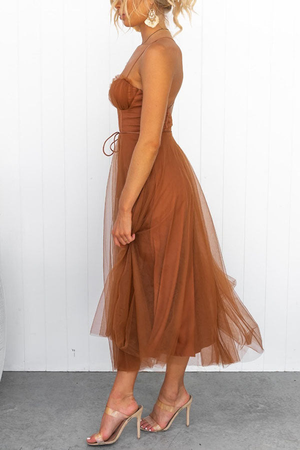 Women's Tulle Midi Dress for Elegant Summer Parties and Celebrations