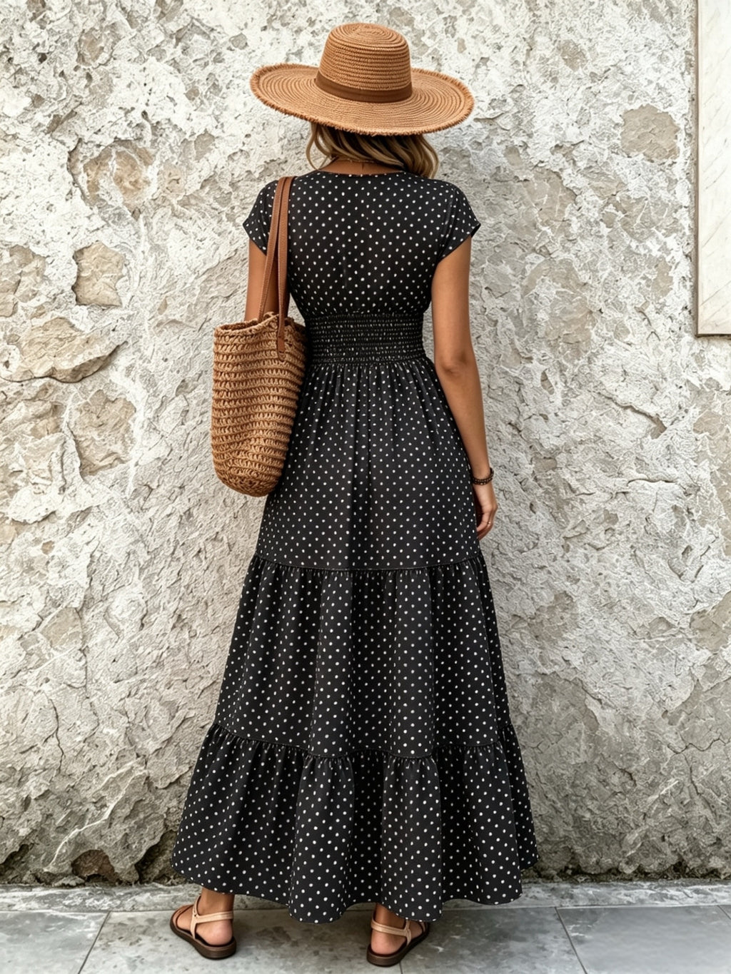 Women's Polka Dot Tiered Maxi Dress
