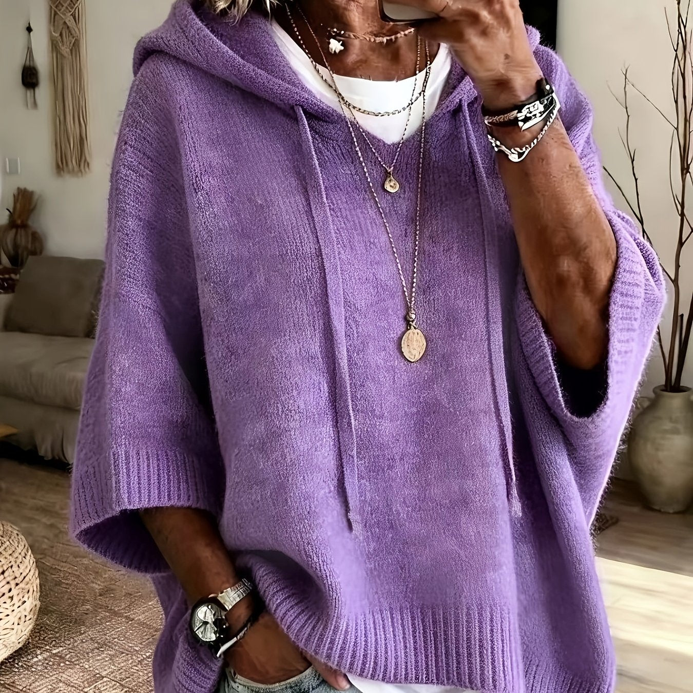 Women’s Hooded Oversized Knit Poncho