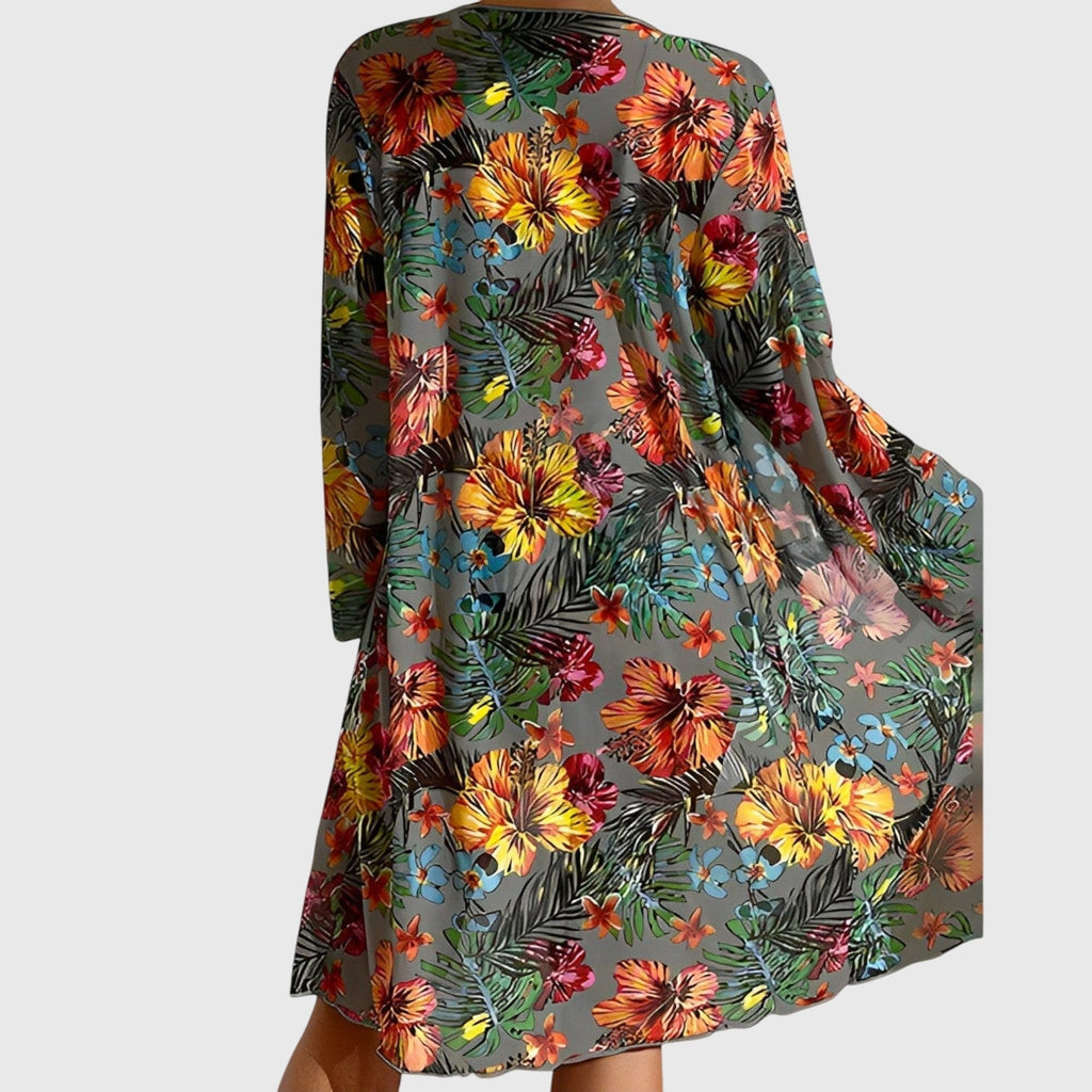 Women's Tropical Floral Three Piece Bikini Set with Sheer Cover Up