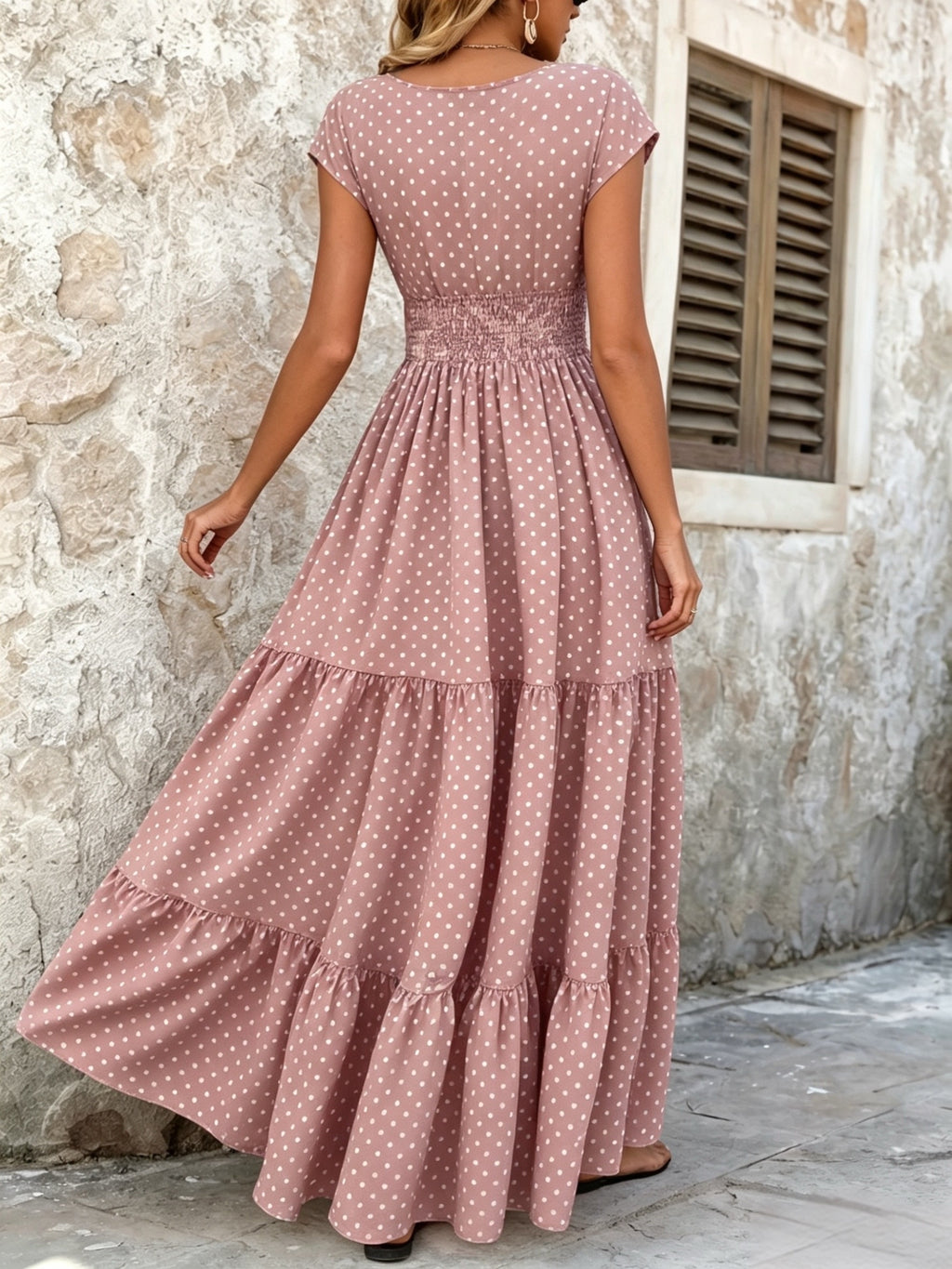 Women's Polka Dot Tiered Maxi Dress
