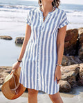 Vestido camisero de mujer a rayas con botones delanteros