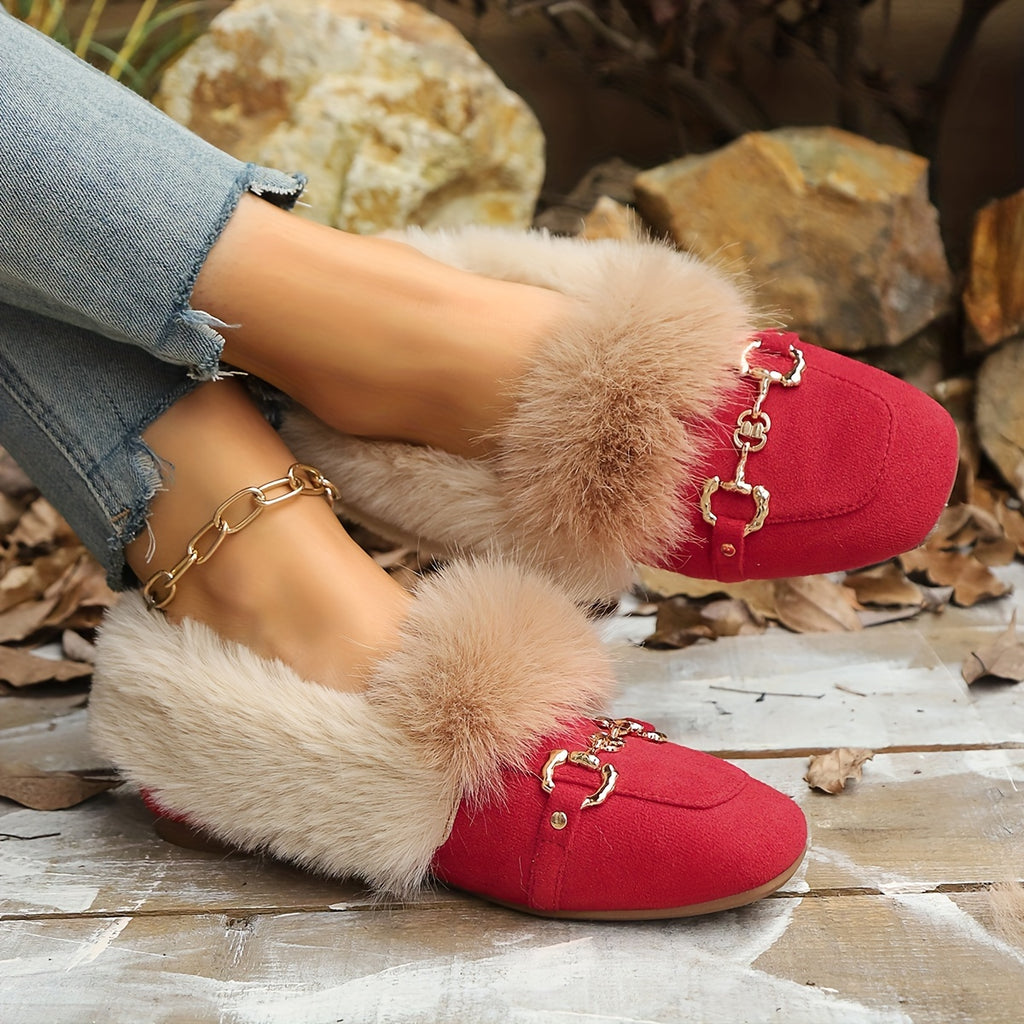 Mules chaussons pour femme bordés de fausse fourrure