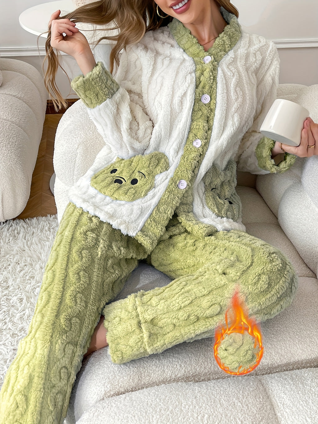 Women’s Plush Button-Up Pajama Set