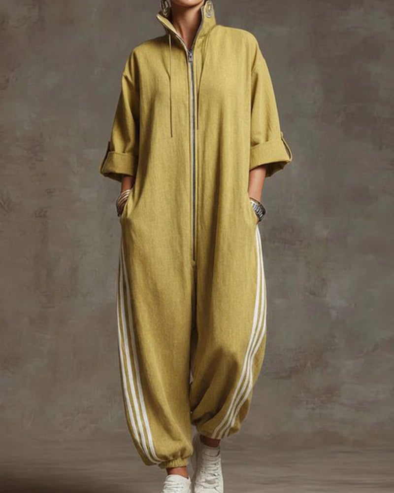 Women's Zip Front Relaxed Jogger Jumpsuit