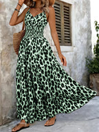 Women's Leopard Print Smocked Waist Maxi Dress