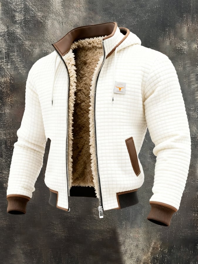 Sweat à capuche texturé pour homme, doublé en sherpa