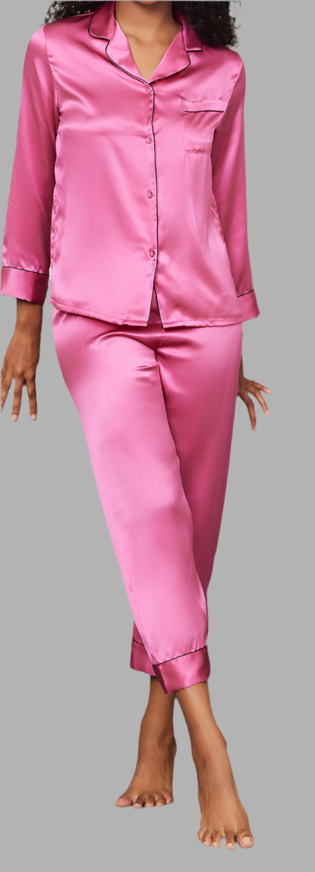 Damen Seiden-Pyjama-Set mit weichem Satin-Finish für luxuriösen Schlafkomfort