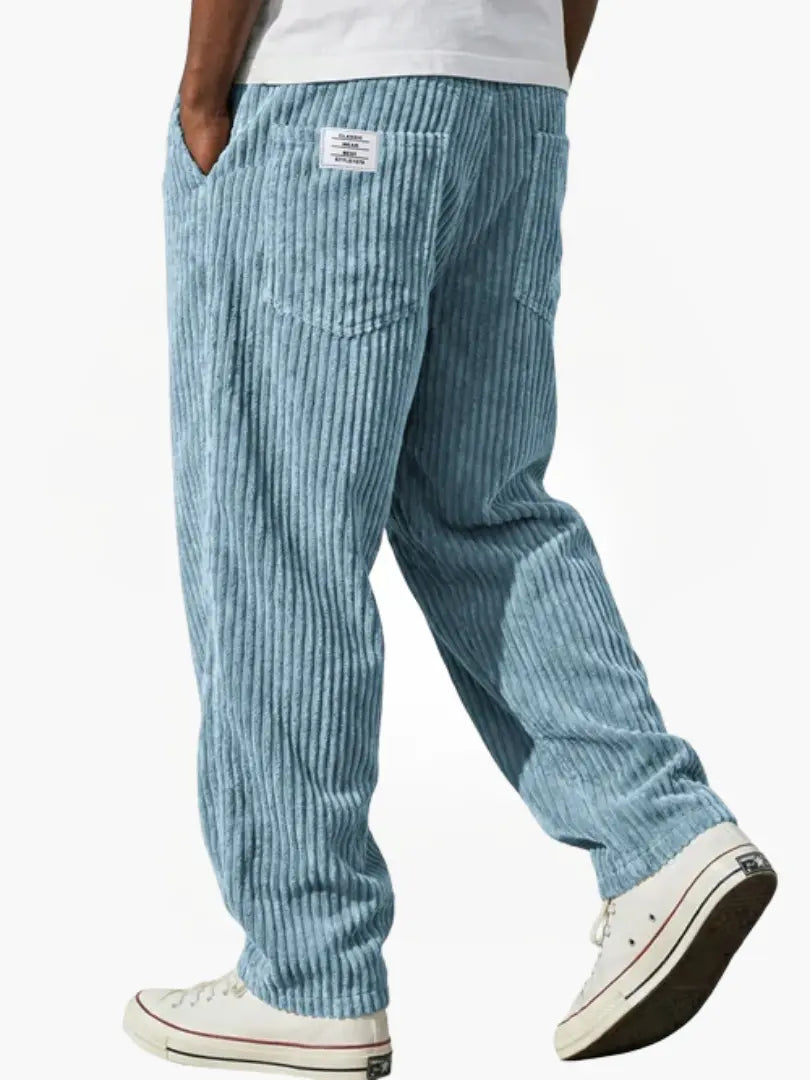 Pantalon décontracté droit en velours côtelé pour homme avec taille élastique