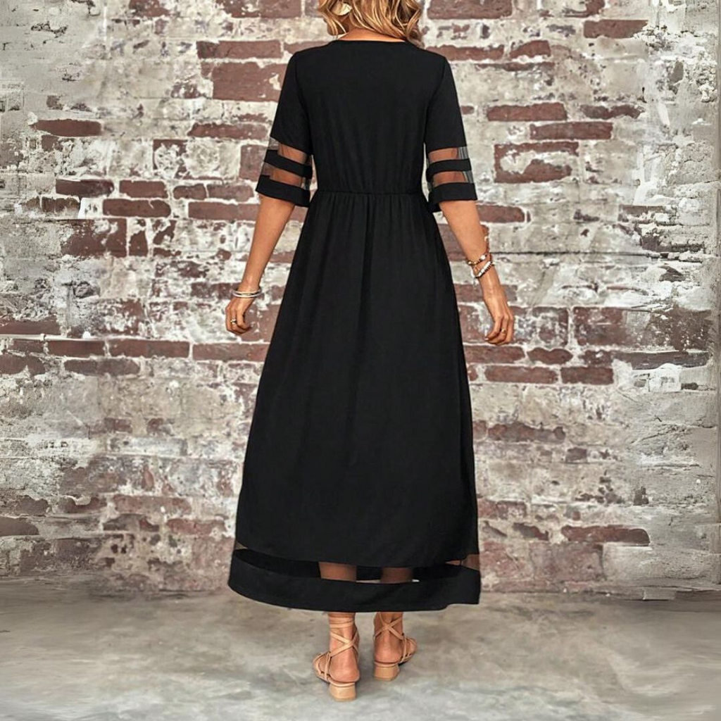 Women's Elegant Mesh Trim Maxi Dress