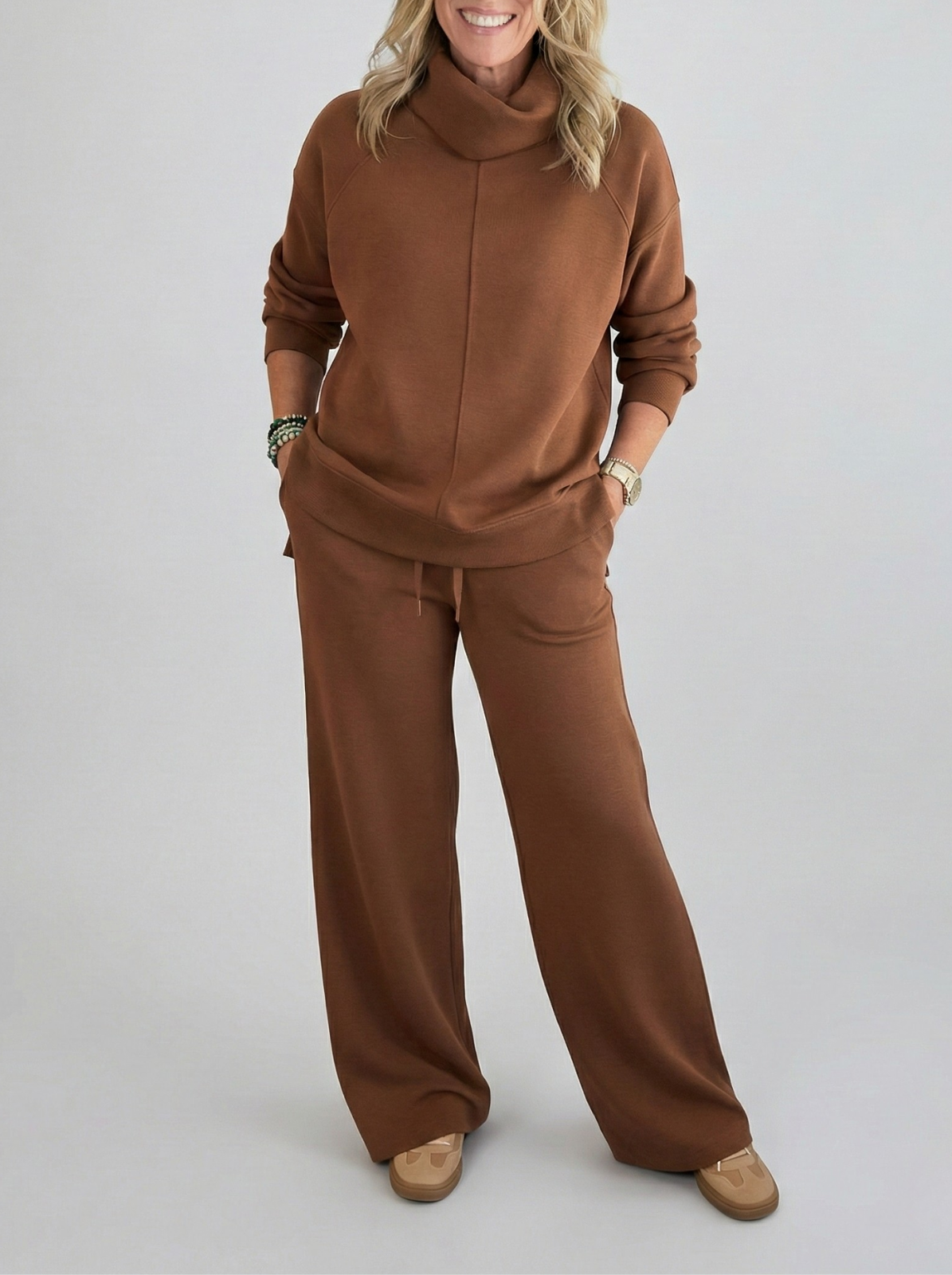 Women's Cowl Neck Wide-Leg Two-Piece Set