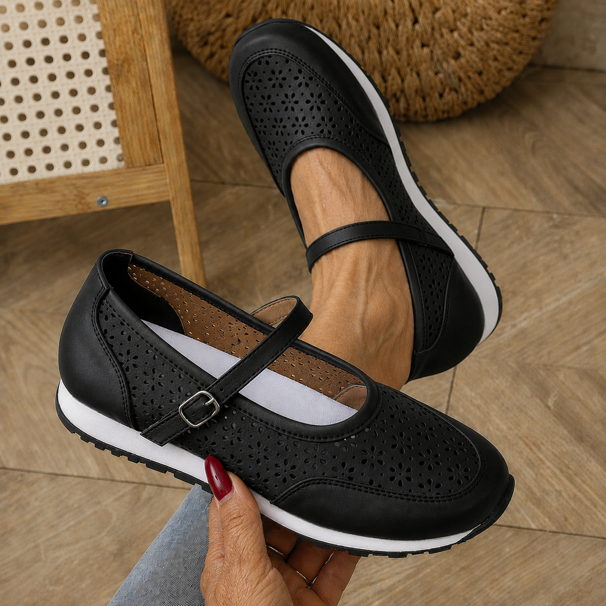 Women's Perforated Mary Jane Walking Shoes
