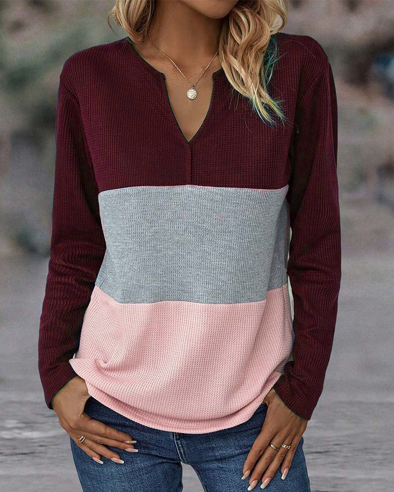 Haut pour femme en maille gaufrée à blocs de couleurs