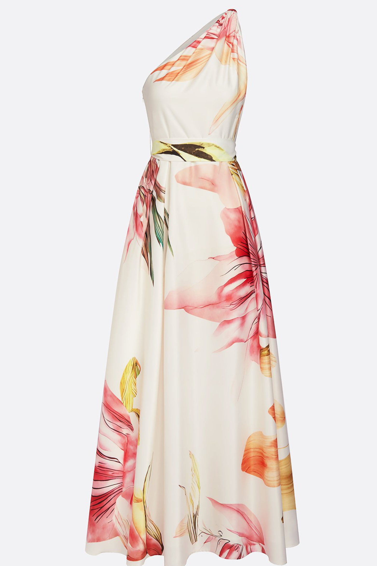 Maxikleid für Damen mit Blumenmuster, Neckholder und Taillenband-Detail