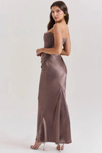 Damen trägerloses Maxikleid mit Korsettoberteil und geraffter Taillensilhouette