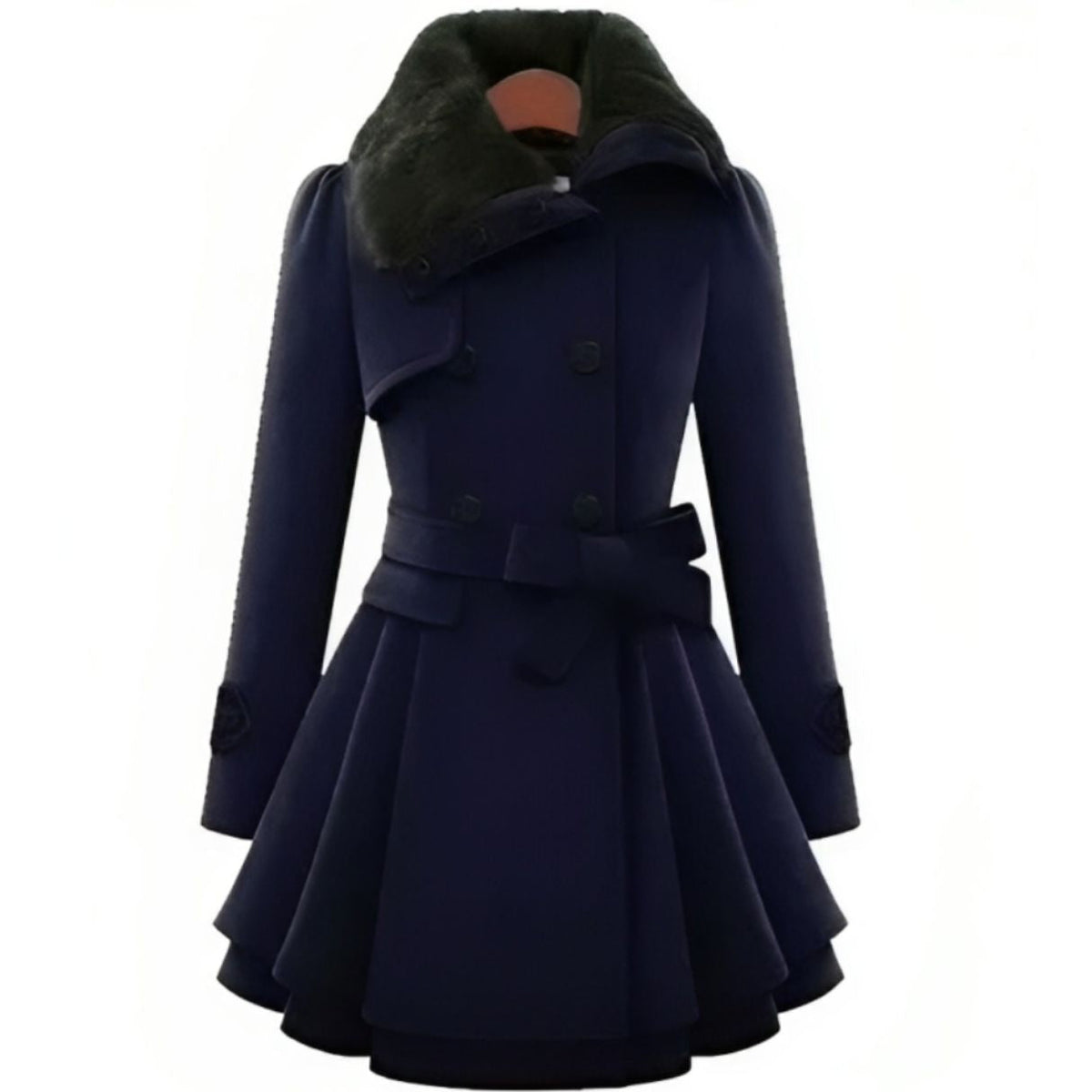 Women's Faux Fur Collar Double-Breasted Belted Coat