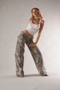 Damen Camouflage Cargo-Hose mit weitem Bein und Utility-Taschen-Design