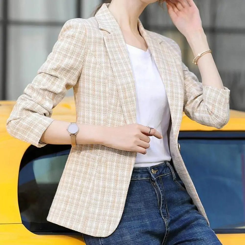 Damen maßgeschneiderter kariert offener Business-Blazer