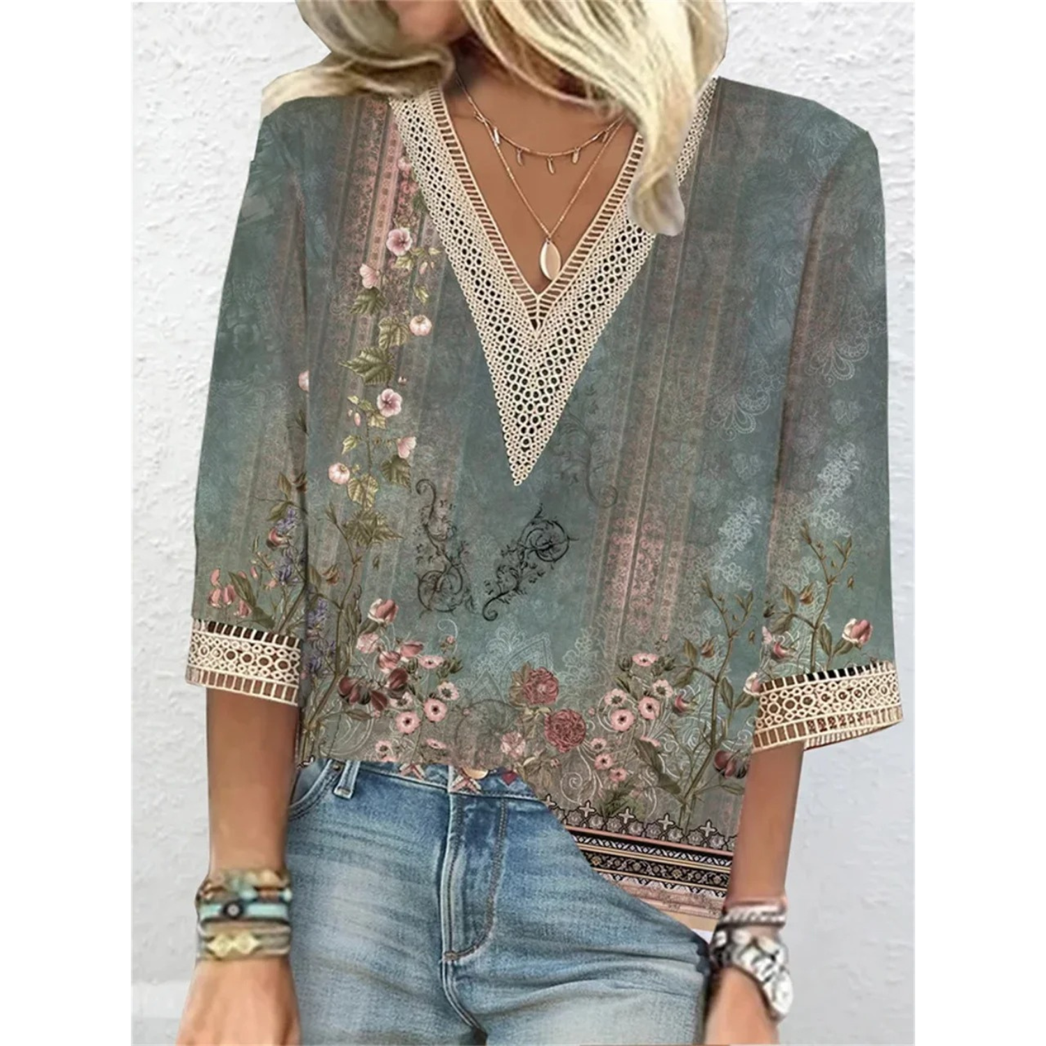 Women's Printed Chiffon Blouse with V-Neck for Effortless Summer Style
