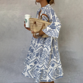 Women's Relaxed Printed V-Neck Long Sleeve Mini Dress
