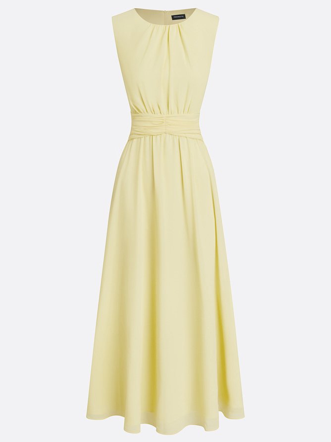Ärmelloses Chiffon-Maxikleid für Damen mit geraffter Taille und fließendem Saum