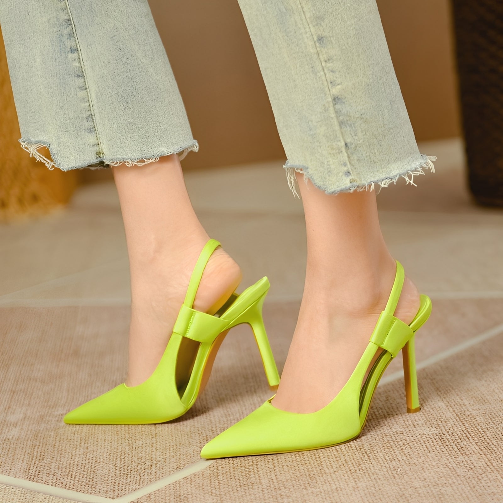 Damen Spitz zulaufende Slingback Stiletto Pumps mit hohem Absatz