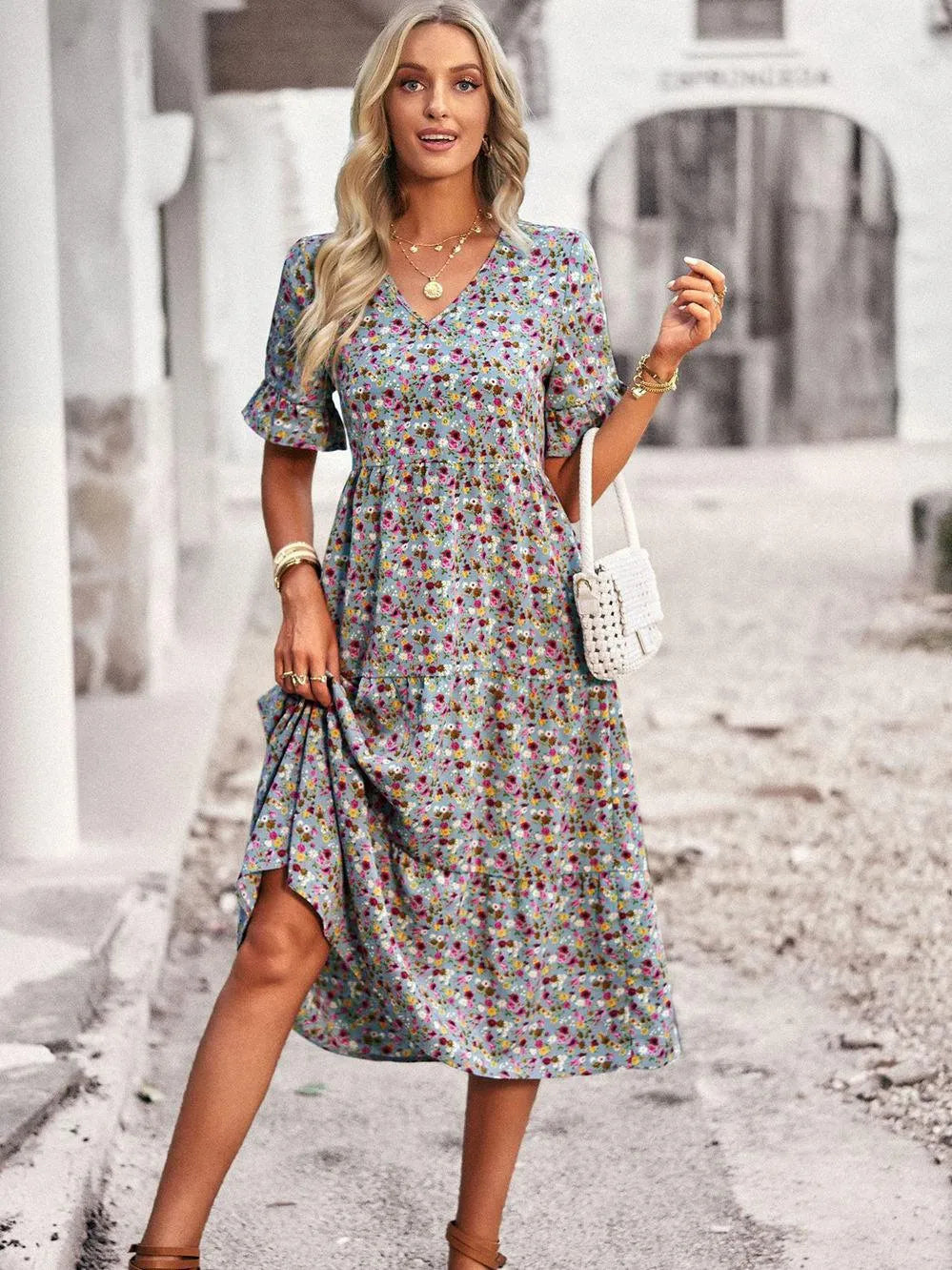 Floral Summer Dress for Women with Short Sleeves Relaxed Fit Everyday Style