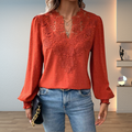 Women's Floral Lace V Neck Long Sleeve Casual Blouse