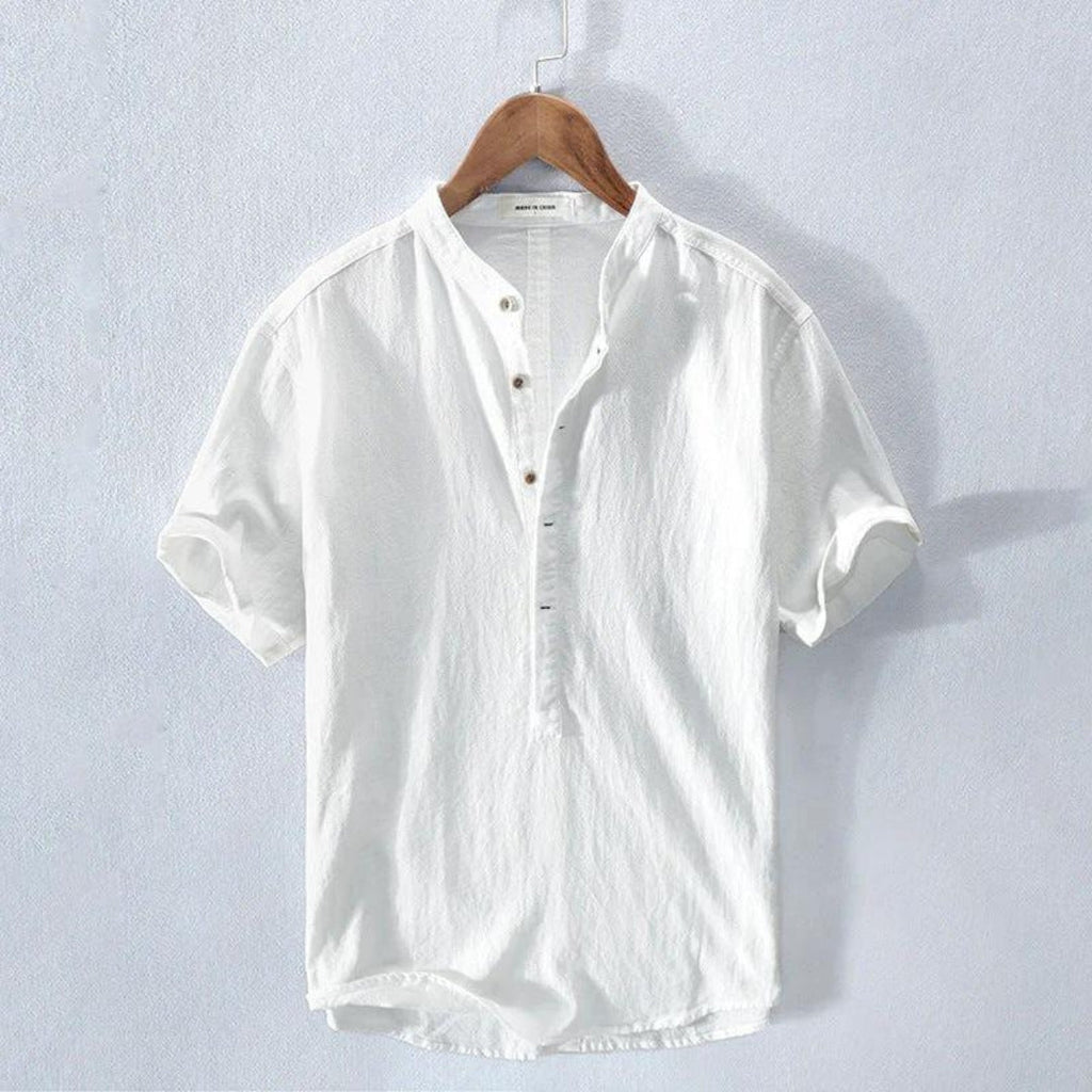 Men's Short-Sleeve Henley Shirt with Linen Blend for Summer Wear
