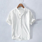 Men's Short-Sleeve Henley Shirt with Linen Blend for Summer Wear